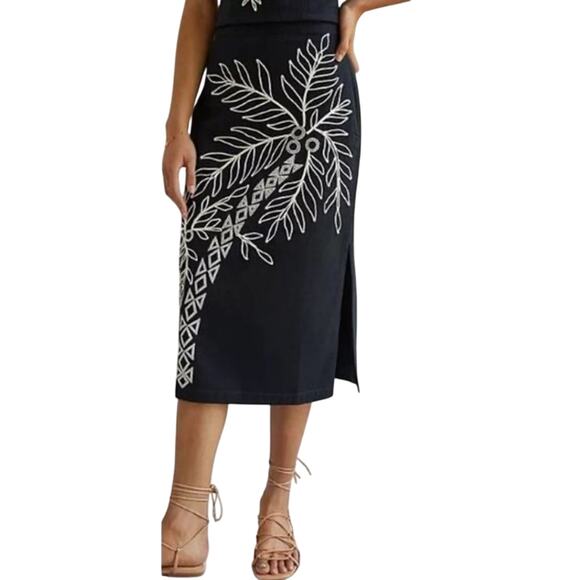 Anthropologie Maeve Embroidered Palm Tree Midi Skirt Size 6 New w/ Tag MSRP $98 - Picture 2 of 14